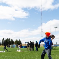 April Field Day 2021: throwing football for football bowling